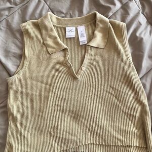 Emma James Cream Ribbed Polo Tank Top